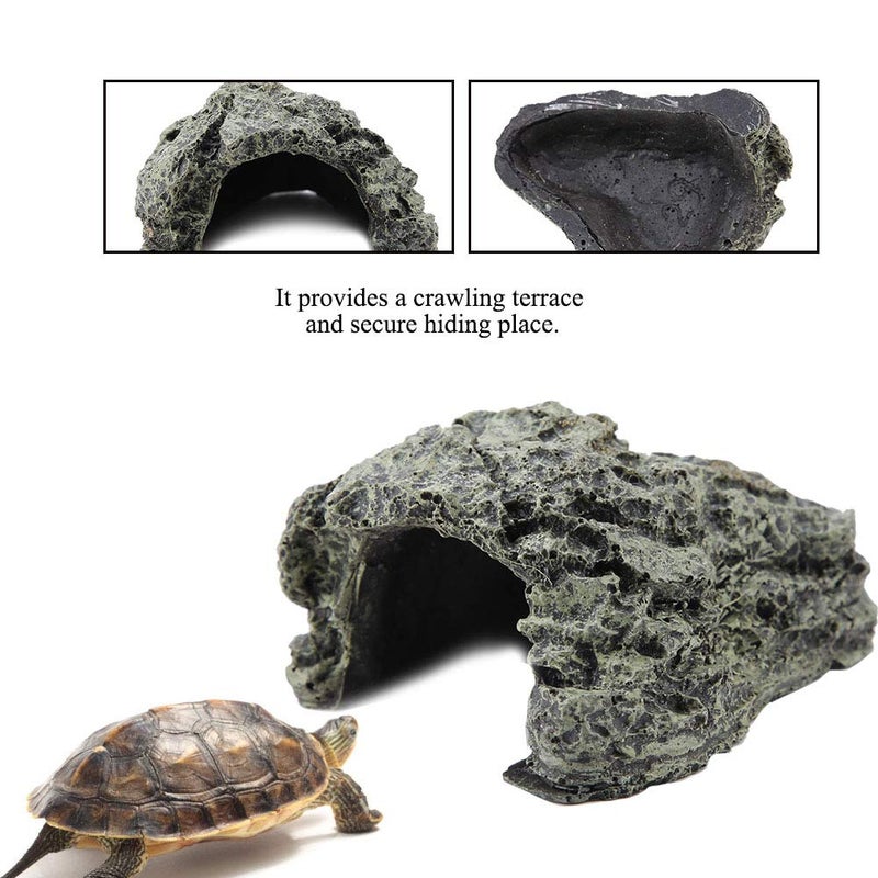 DEWIN Reptile Hideout Cave,Resin Rock Hides Habitat Decor Fish Tank Decorations Shelter Tortoise Basking Terrace Pet Terrarium Nest Decoration for Gecko,Spiders,Frogs,Fish,Turtles and Hermit Crabs - Image 4